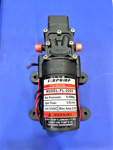 MÔ TƠ BƠM 12VDC MAX AMPE 2.0A OPER FLOW 3L/MIN MAX PRESSER 0.45MPA